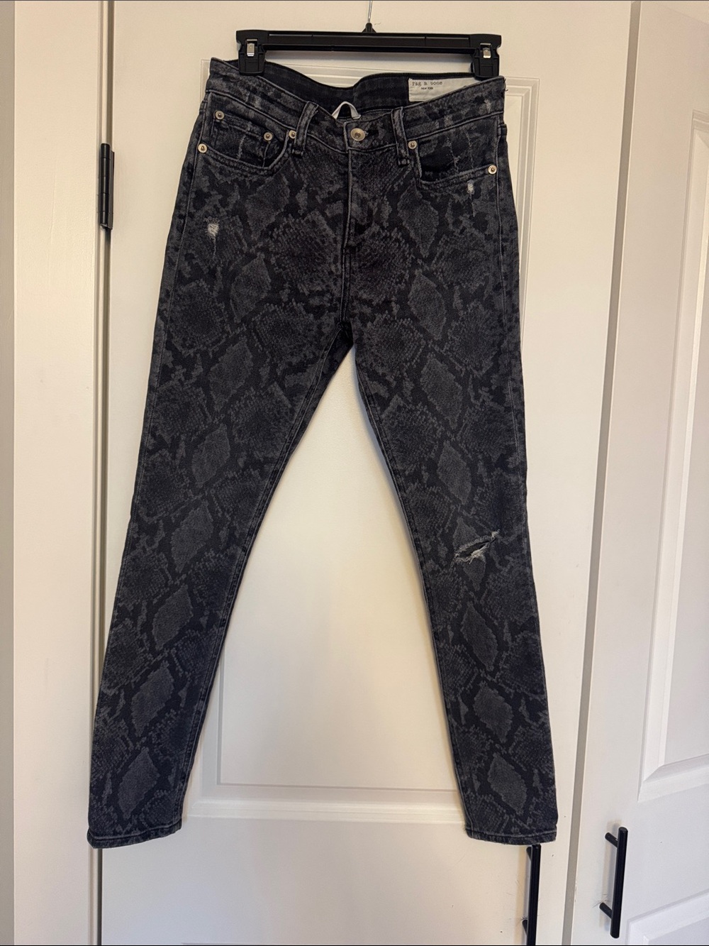 rag & bone Black Snake-Print Skinny Jeans